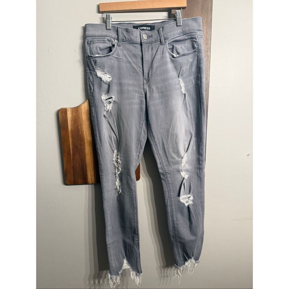 Express grey‎ distressed raw hem skinny jeans size 10